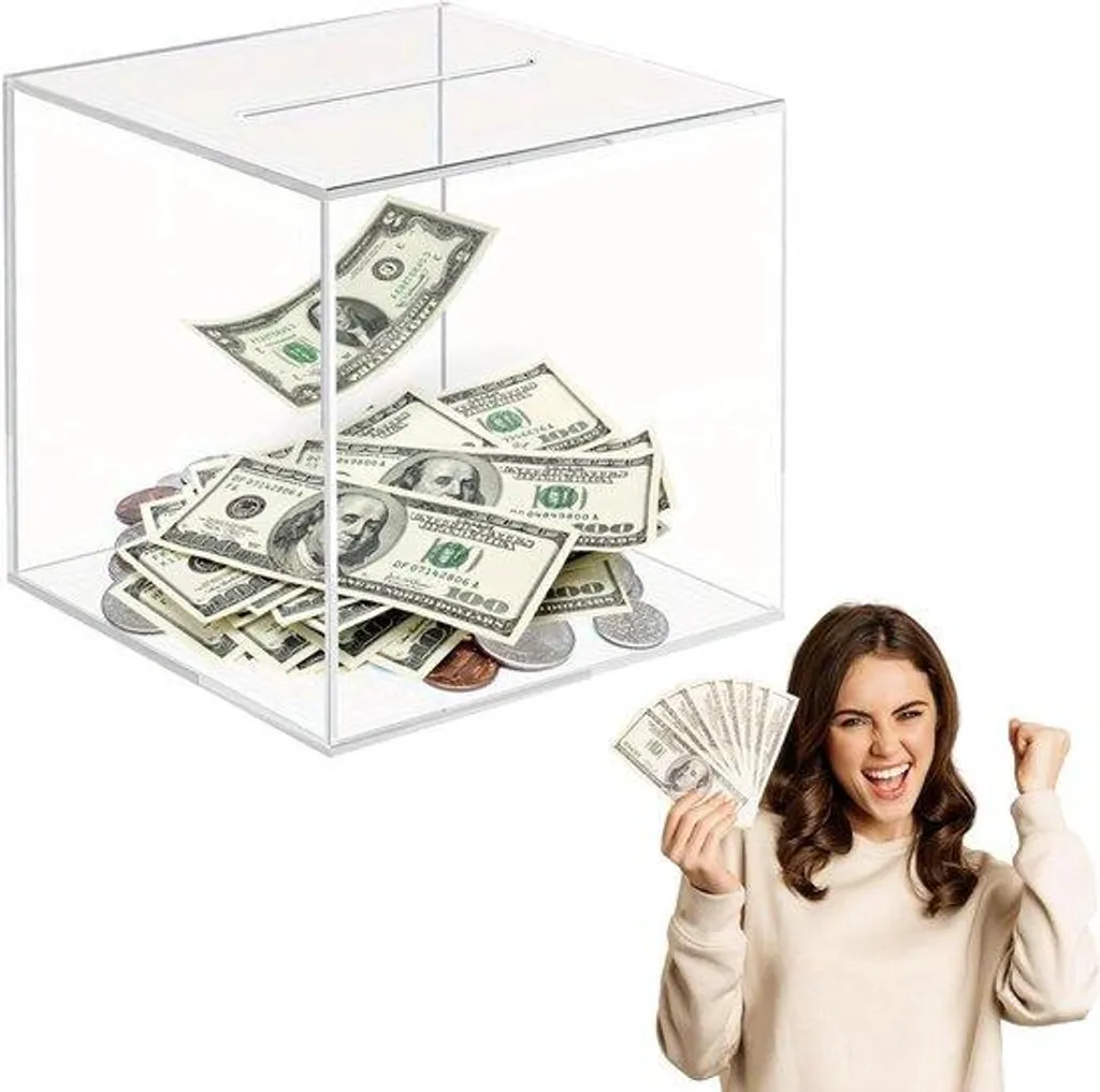Boîte à monnaie transparente en acrylique 12cm pour petits budgets