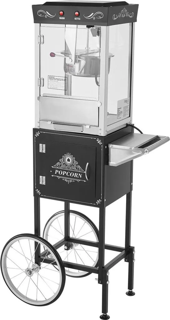 Machine à pop-corn 800 W noire avec bouilloire inox et chariot mobile