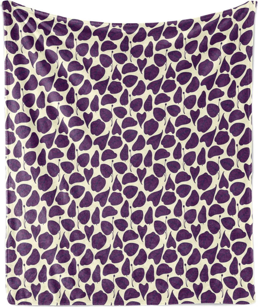 Coperta in morbido pile di flanella naturale ABAKUHAUS, tonalità scura Foglie Essenza della crescita nei boschi della foresta Botanica Primavera, 175 x 230 cm, viola e crema