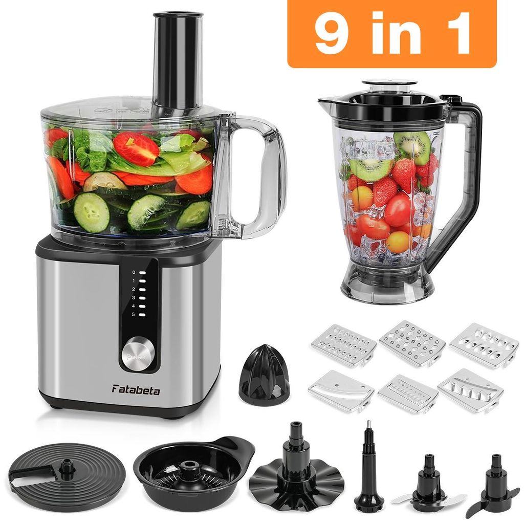 7MAGIC 9-in-1 Multifunktions-Küchenmaschine 750W, 1,8L Entsafter, 1,2L Rührschüssel, Mixer, Gemüseschneider, Fleischwolf, Knethaken, 12 Zubehö...