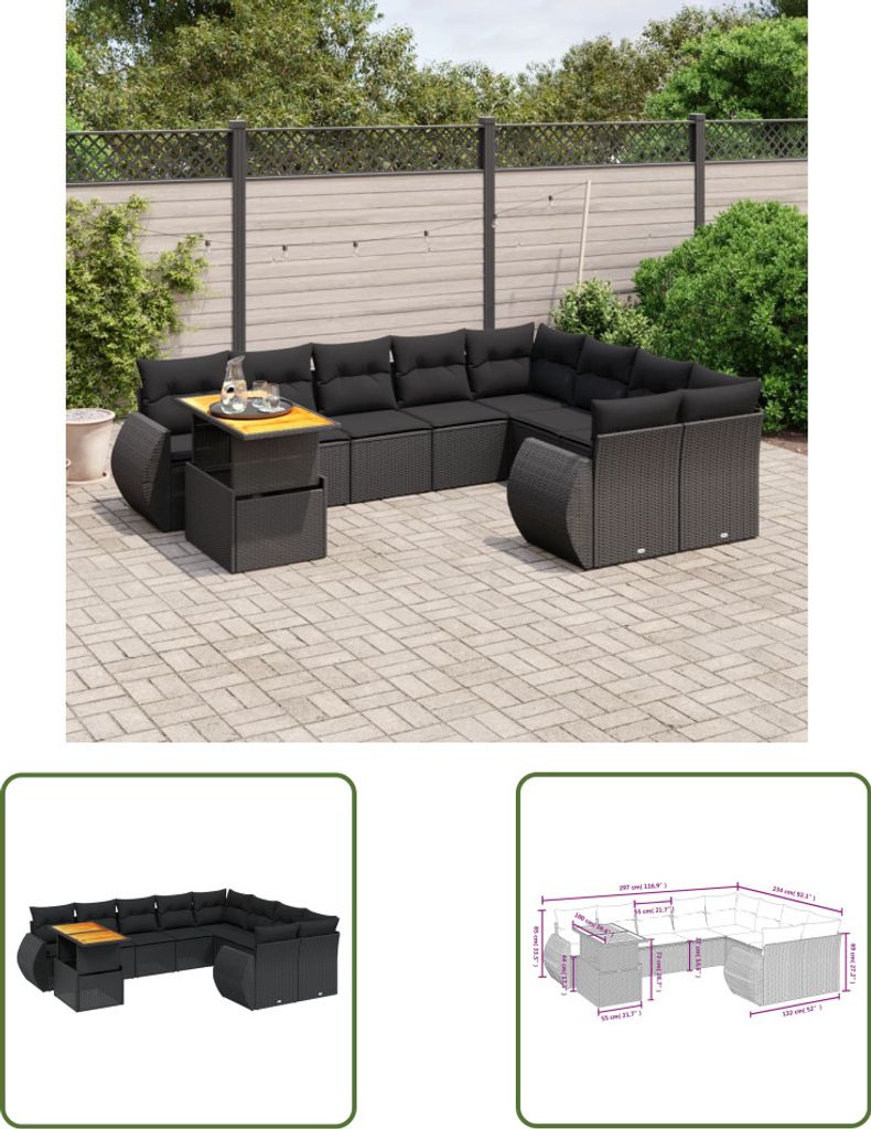 The Living Store 10-tlg. Garten-Sofagarnitur mit Kissen Produktbild 