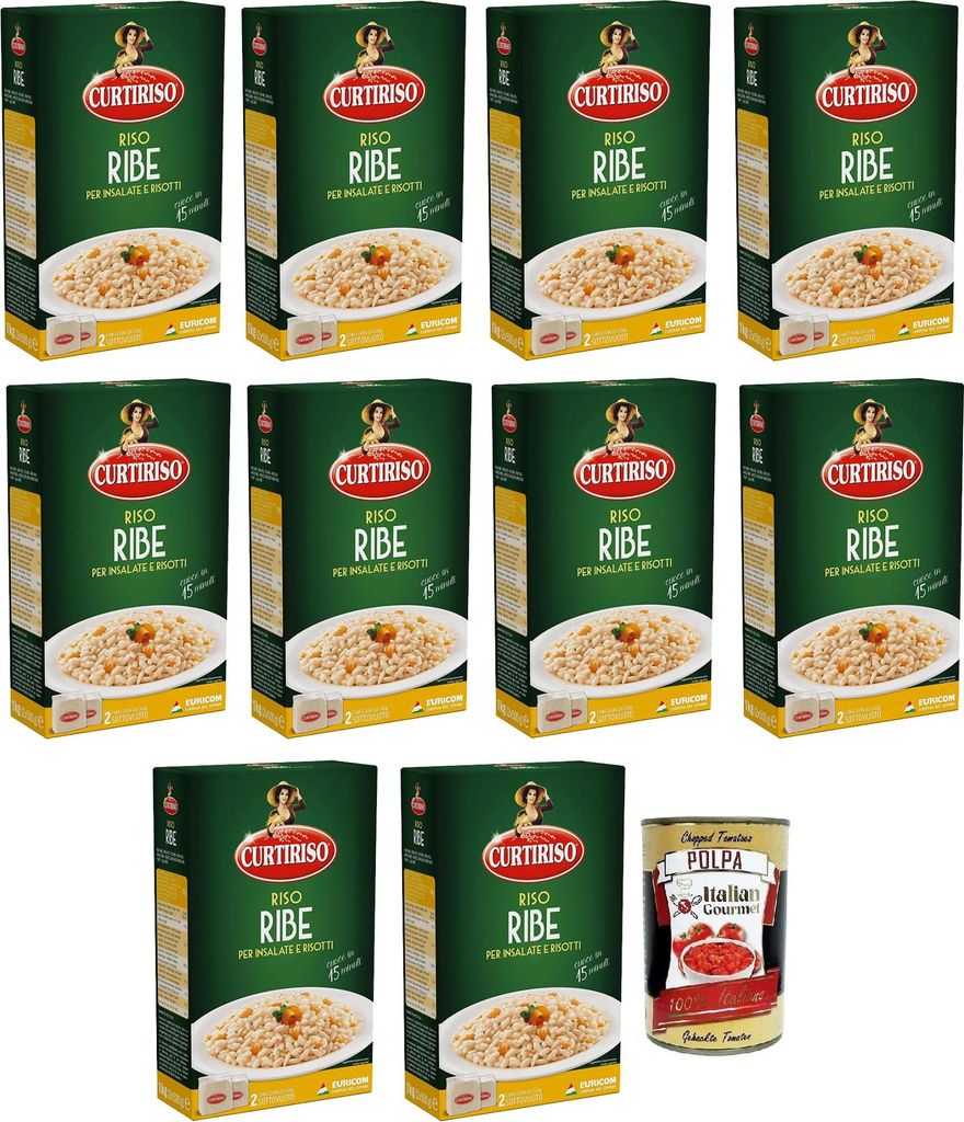 10x Curtiriso Riso Ribe,100% Italienischer Reis,Ideal für Salate und Risottos,15 Minuten,Packung mit 1Kg + Italian Gourmet Polpa di Pomodoro 400g ...