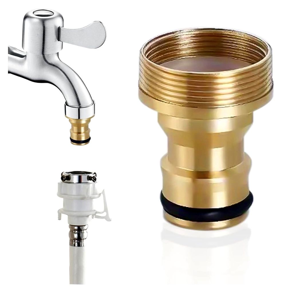 Wasserhahnanschluss mit Unterlegscheibe, Messingschlauchadapter, Außengewinde 24 mm, Innengewinde 22 mm, geeignet für Waschmaschine, Küche, Bad,...