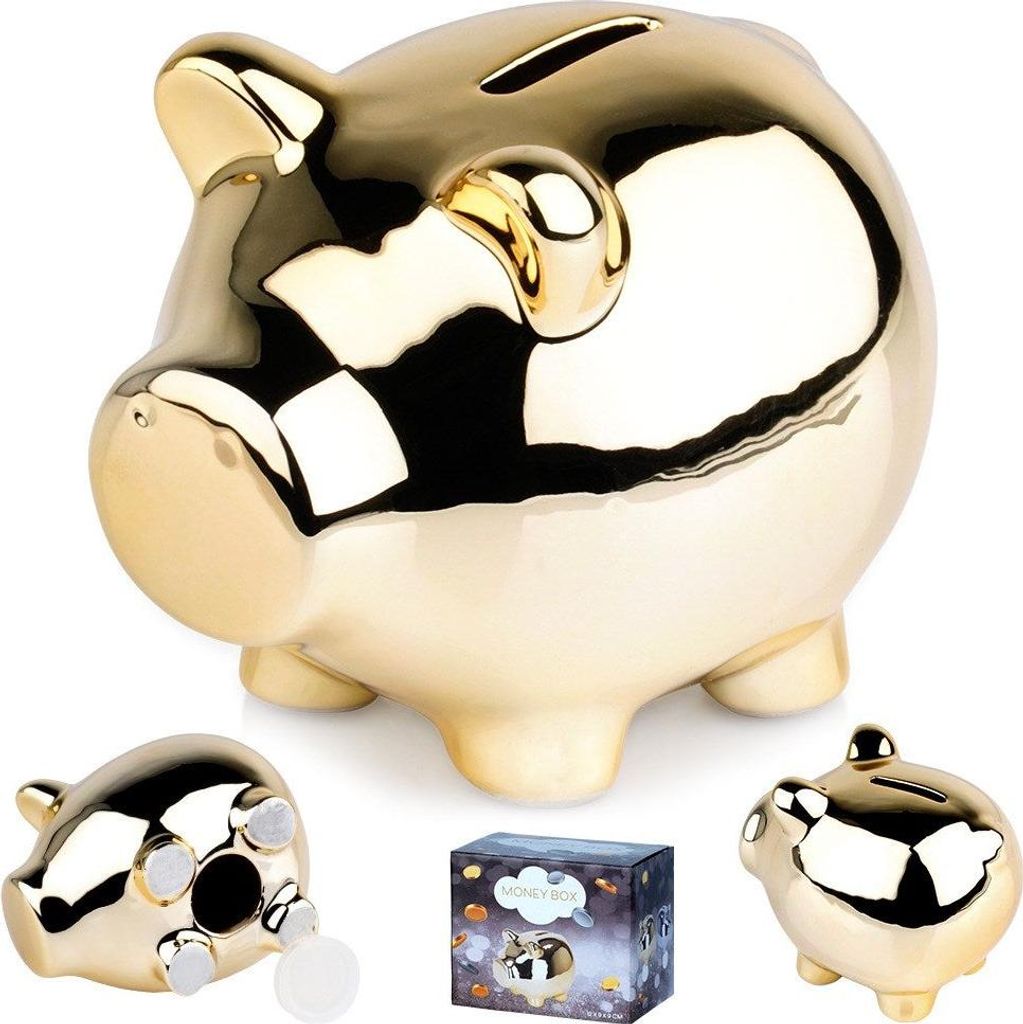 Sparschwein aus Keramik, Goldspiegel, 11,5x9 cm