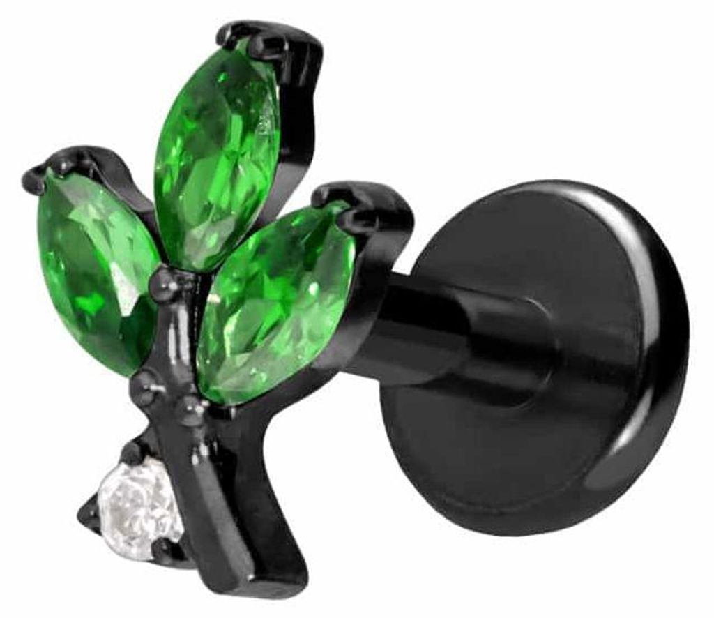 Ohrpiercing, Nasenpiercing Titan Labret mit Push Fit KRISTALLZWEIG Schwarz Stablänge: 5mm | Stabstärke: 1,2mm