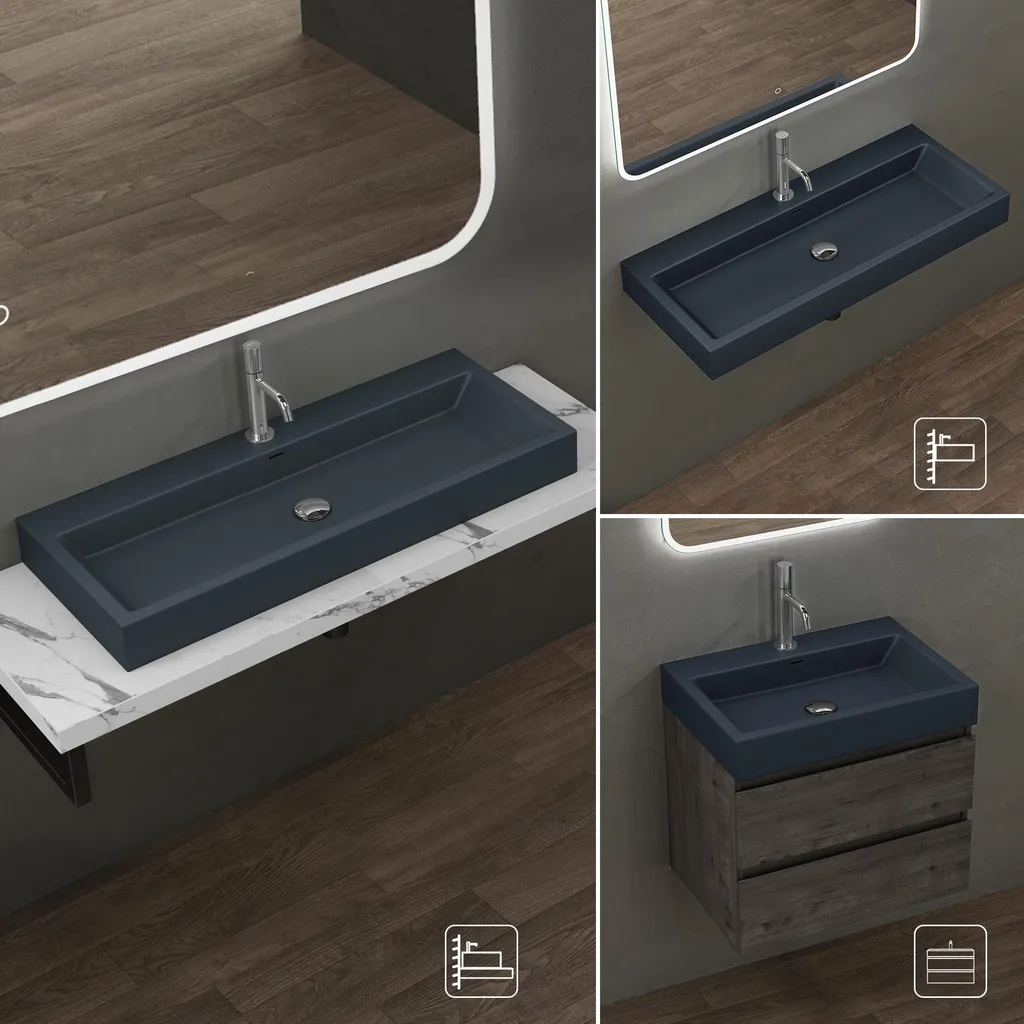 Vasque grise 60cm Fonte Minérale Solid Surface finition Noir Mat - 4
