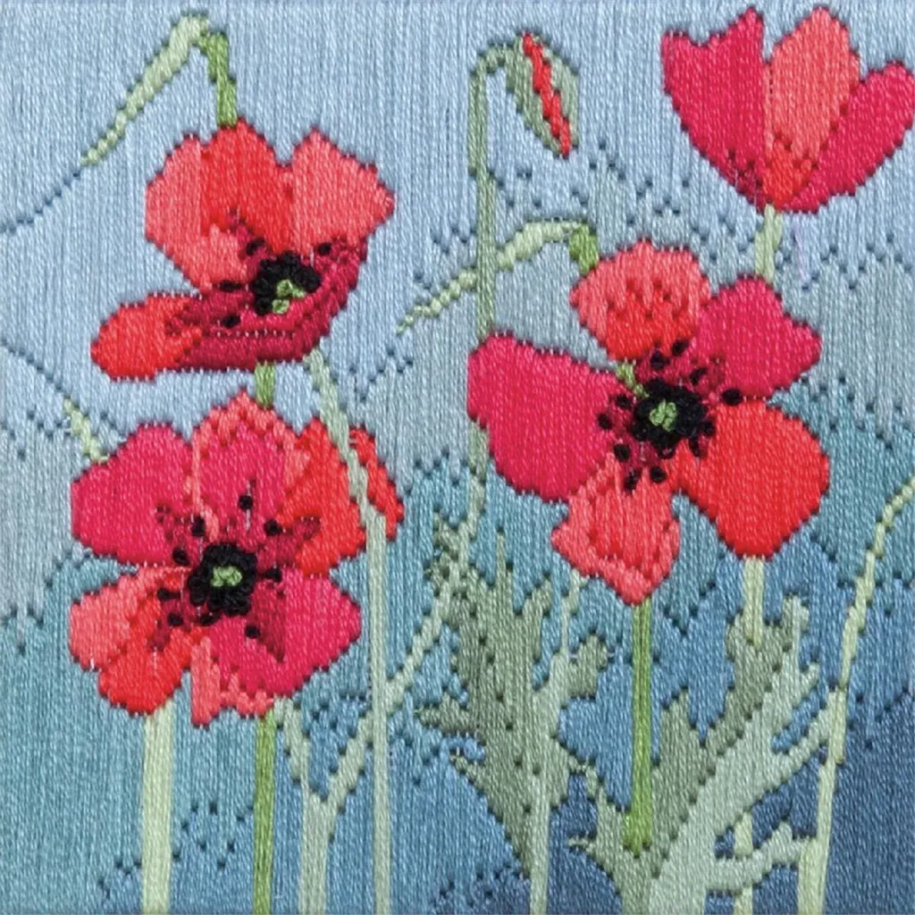 Bothy Threads Wild Poppies Kit Punto Lungo 11x11cm DWSLS15 Ricamo