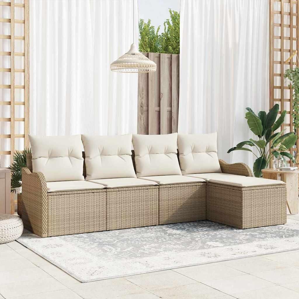 "Rabatt" Garten-Sofa-Set - Balkonmöbel/Terrassenmöbel - mit Kissen mit Speicher - 5 pcs Beige Poly Rattan - Lounge-Dining set CC13008