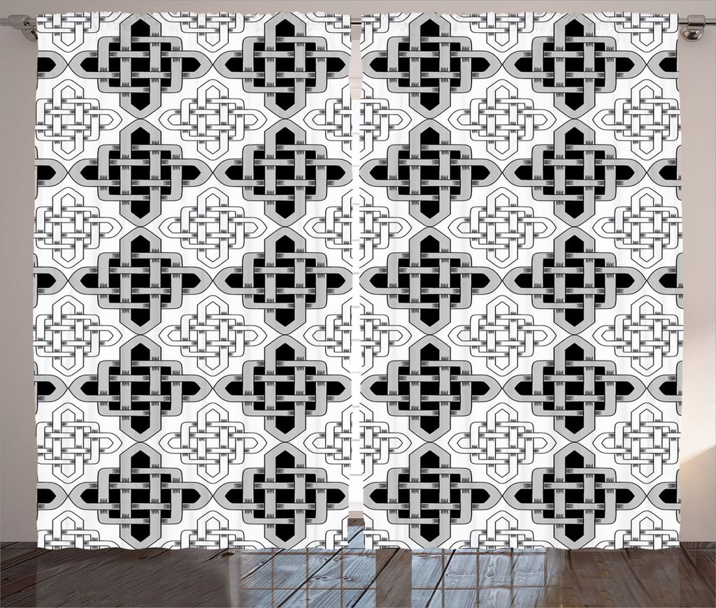 ABAKUHAUS Jahrgang Rustikaler Gardine, Scandinavian Celtic, Schlafzimmer Kräuselband Vorhang mit Schlaufen und Haken, 280 x 245 cm, Grau weiß