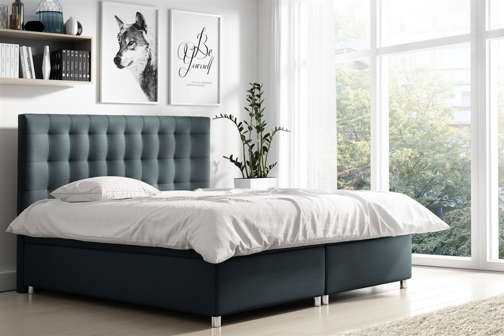 Boxspringbett Schlafzimmerbett ENZO Polyesterstoff Anthrazit 180x200cm