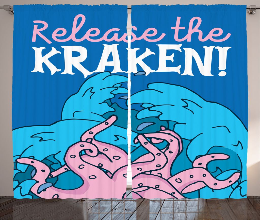 ABAKUHAUS Ozean Rustikaler Vorhang, Kraken Motivation Zitat, Wohnzimmer Universalband Gardinen mit Schlaufen und Haken, 280 x 225 cm, Königsblau Rosa