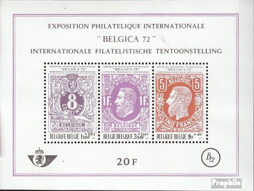 Briefmarken Belgien 1970 Mi Block42 (kompl.Ausg.) postfrisch BELGICA 72