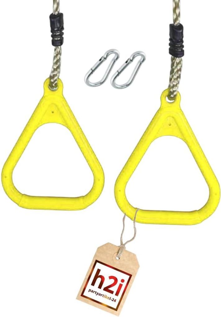 Turnringe aus Kunststoff | Gymnastikringe mit höhenverstellbaren Seilen | inkl. Karabiner | Seilringe für Kinder | Ringe für Schaukel | gelb