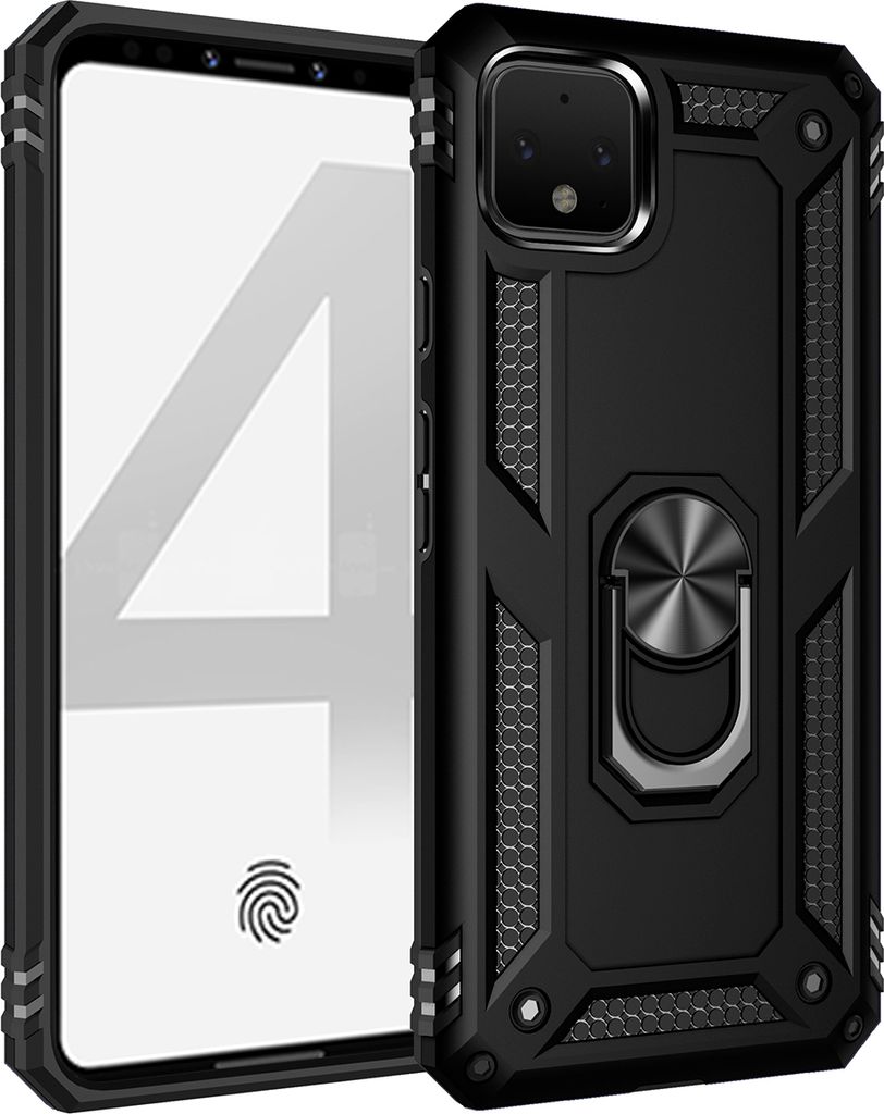 LaimTop Google Pixel 4 XL Hülle, Hybrid Robuste Rüstung Drehbarer Ring Halter Ständer Dual Layer Hard PC + TPU Stoßfest Schutzhülle für Googl...