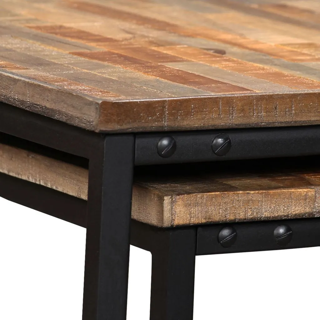 Table basse double en teck massif recyclé avec finition artisanale - 10