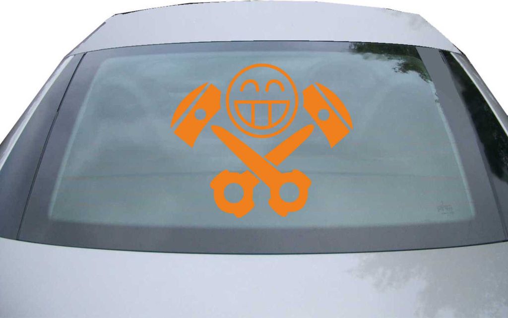 Indigos UG - Aufkleber Heckscheibe & Motorklappe DE2194 - orange - 600x507 mm - Kolben Skull - Auto Scheiben Fenster Heckklappe Tuning Racing JDM -...