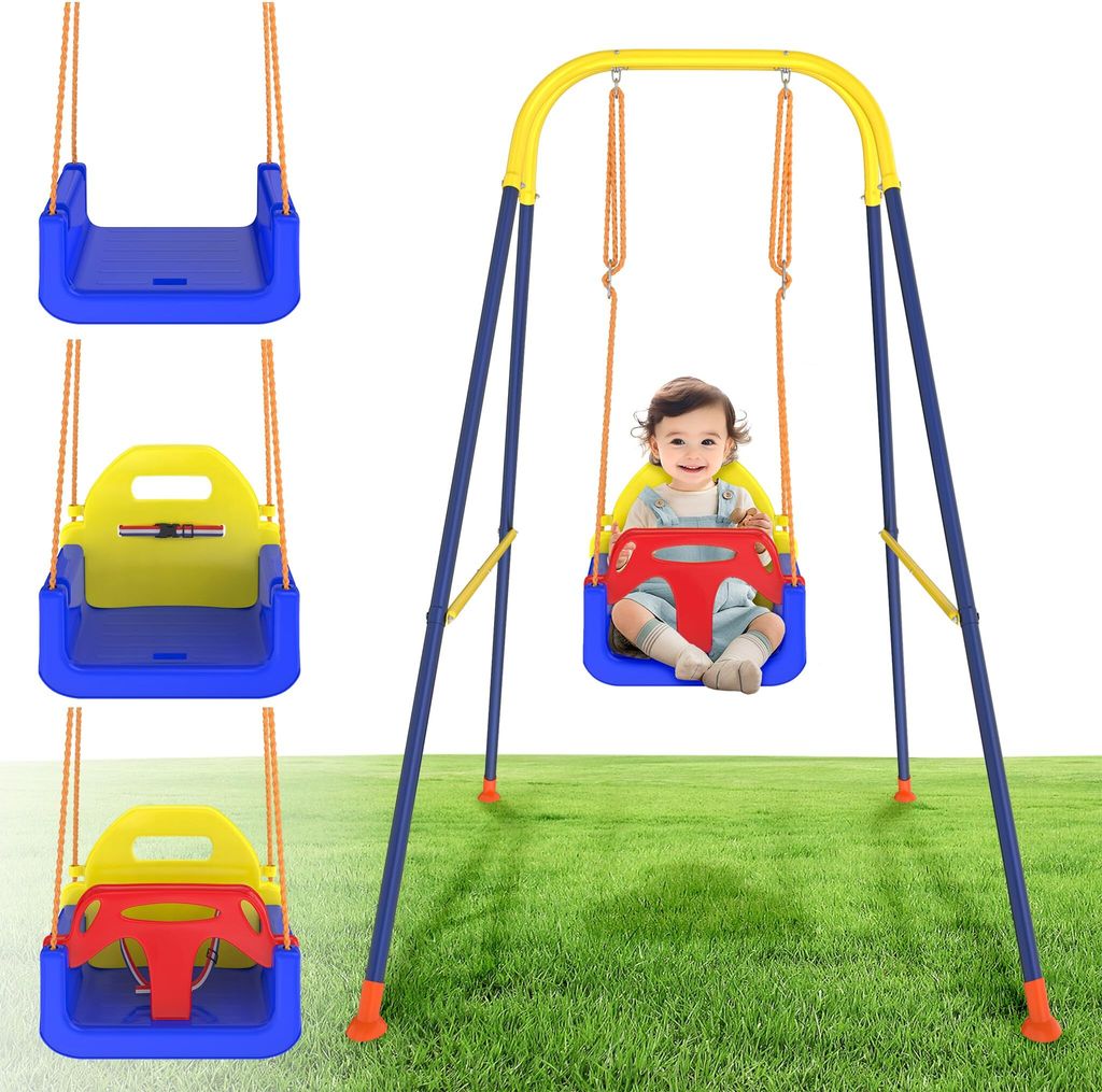 JOIEYOU Babyschaukel Outdoor Indoor Kinderschaukel 3 in 1 Höhenverstellbar mit Abnehmbar Schaukelsitz und Schaukelgestell Baby Schaukel Baby Swing...