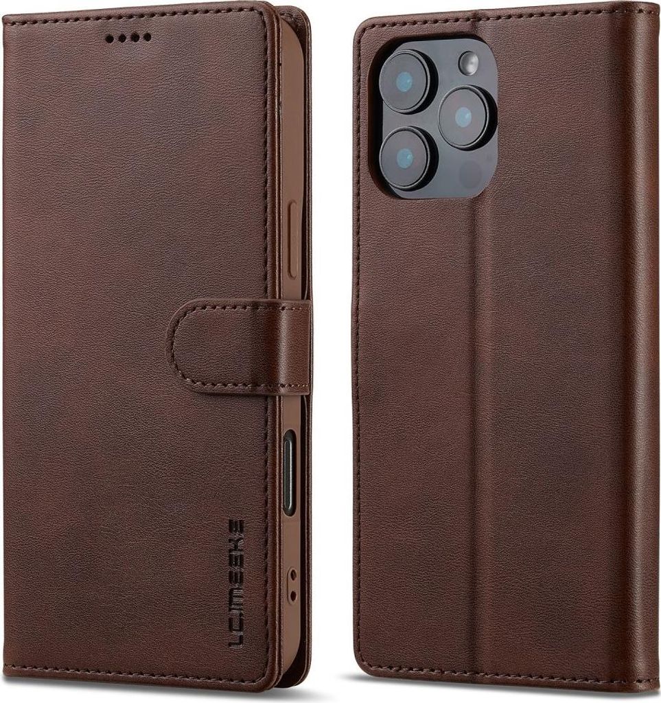 iPhone 16 Pro Hülle - LC.IMEEKE Luxus Klapphülle - Dunkelbraun