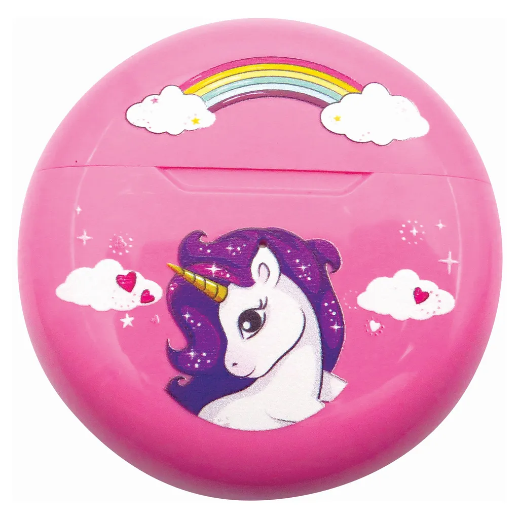 Oreillettes Bluetooth Licorne pour filles avec boîtier de rangement rose