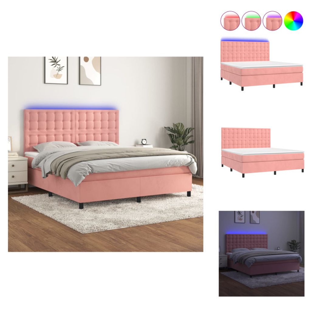 vidaXL Boxspringbett mit Matratze & LED Rosa 160x200 cm Samt - Betten & Bettgestelle