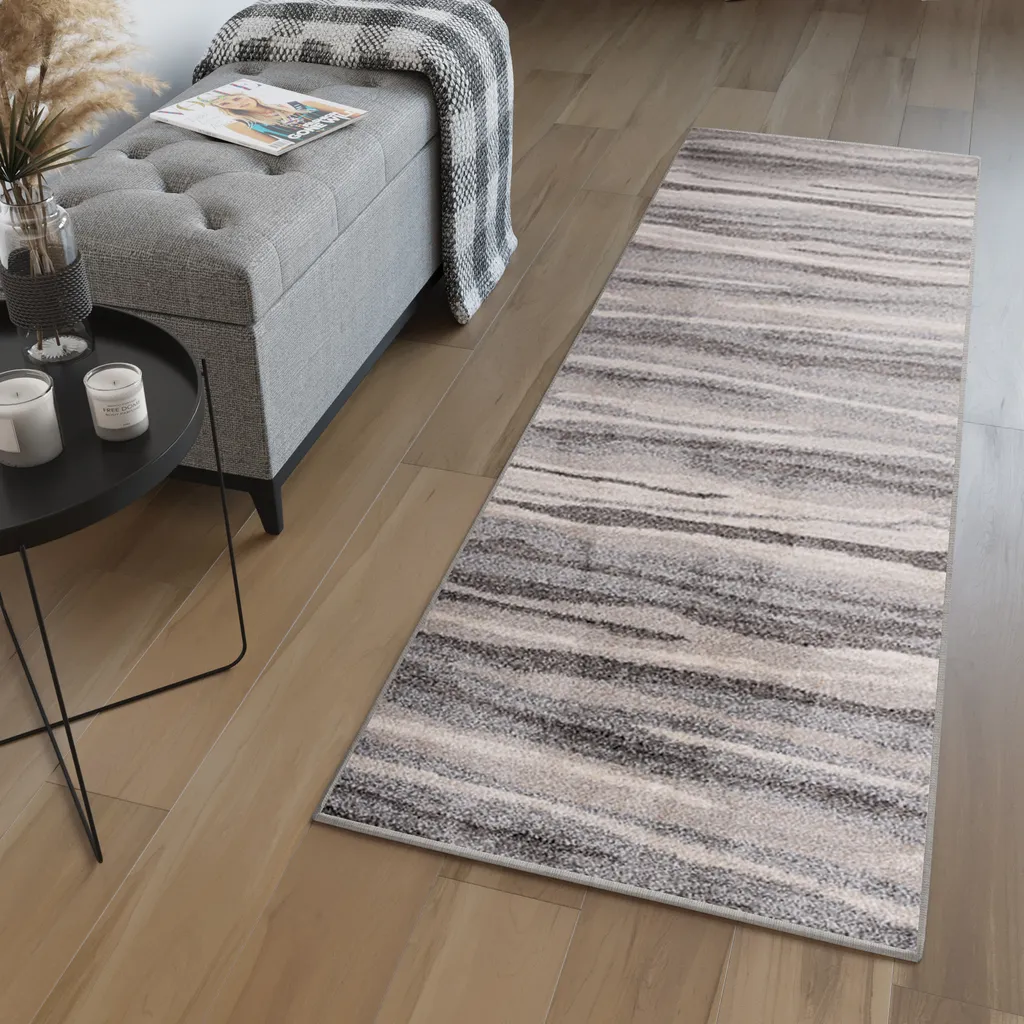 Tapis couloir antidérapant 70x520 cm gris-beige chiné facile à entretenir