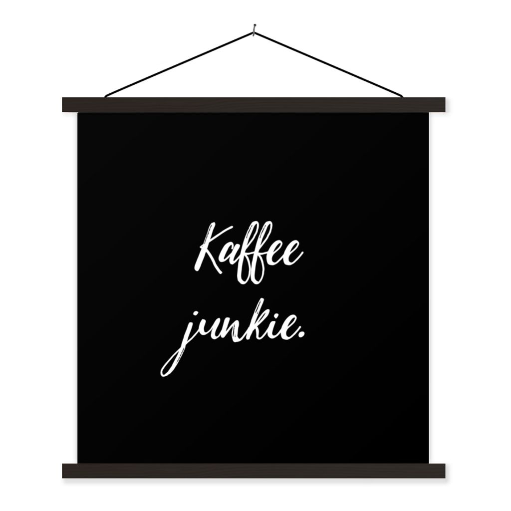 MuchoWow Textilposter Kaffee Junkie - Sprichwörter - Kaffee 90x90 cm mit schwarzem Rahmen - Magnetisches