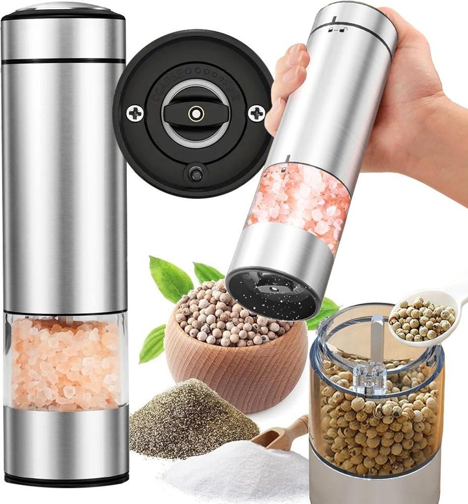 Verk 07228 Elektrische Salz- und Pfeffermühle mit einstellbarer Mahlstärke, silber