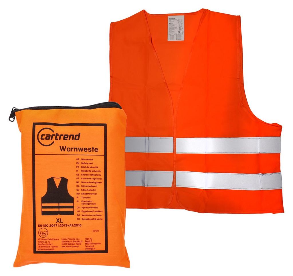 cartrend Warnweste orange in Zipptasche