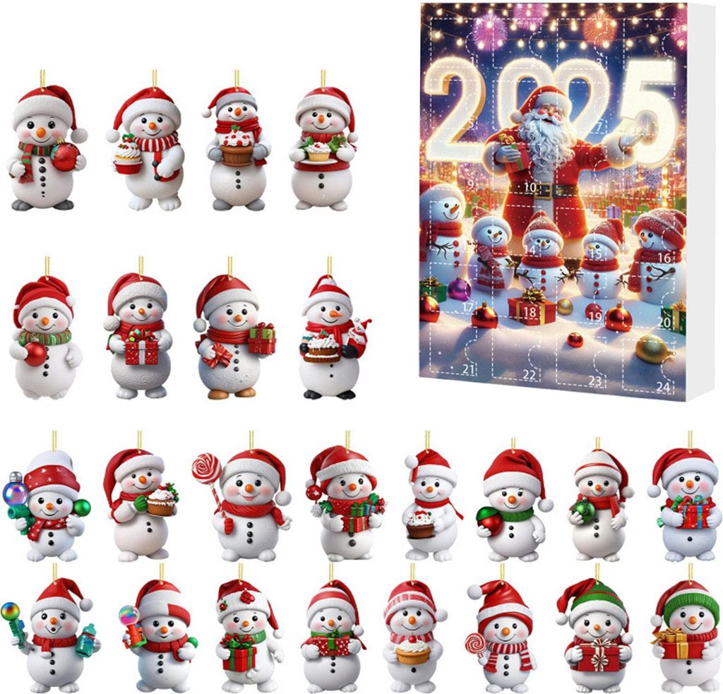 2025 Schneemann-Adventskalender, 24-tägiger Weihnachts-Countdown-Kalender, Acryl-Weihnachtsbaum-Countdown-Dekor für Kinder