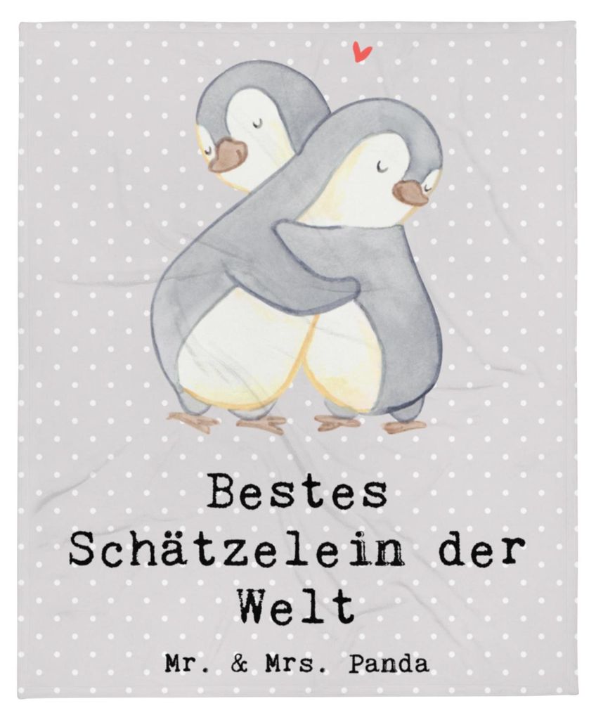 Mr. & Mrs. Panda Sofadecke Pinguin Bestes Schätzelein der Welt - Grau Pastell - Geschenk, Ehemann, Kuscheldecke, Mann, Decke, Frau, Plaid, Tagesde...