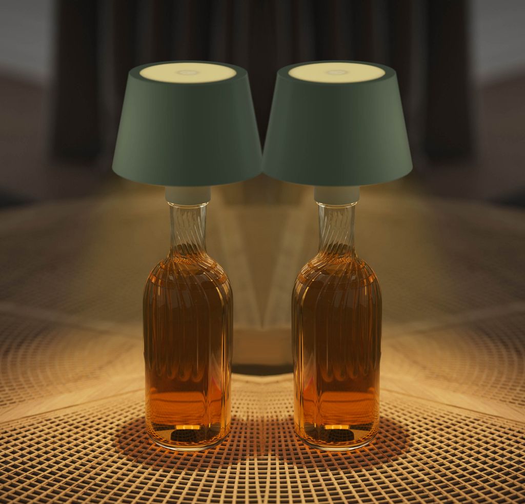 Northpoint 2er-Set LED Akku Tischlampe Flaschenlampe Tischleuchte mit Touchsensor olivegrün