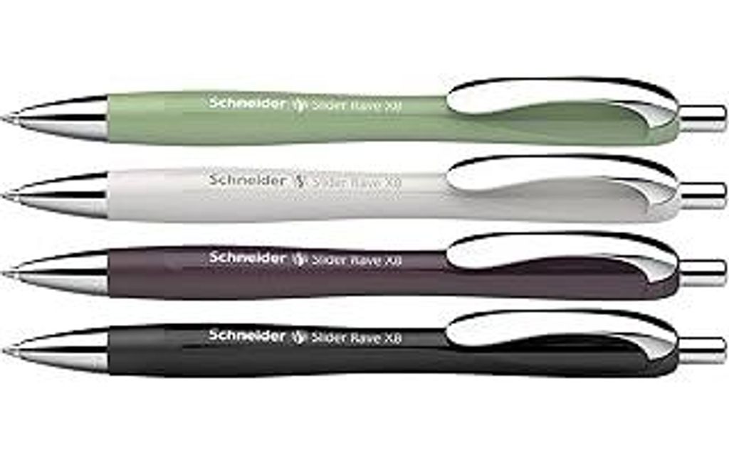 Schneider 132684 Slider Rave XB Kugelschreiber (Limitierte Sonderedition, je 1x organic green, silver grey, plum, schwarz, Germany) 4 Stück, Schr...
