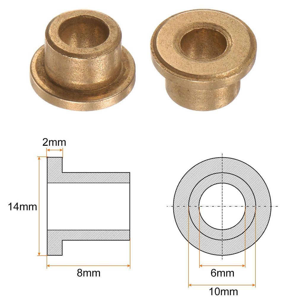 8Stk Flansch Lager Hš¹lse 6mm Bohrung 10mm AD 8mm L?nge 2mm Flansch Dicke Bronze Buchse Selbstschmierende Gleitbuchsen Hš¹lse fš¹r Industriea...