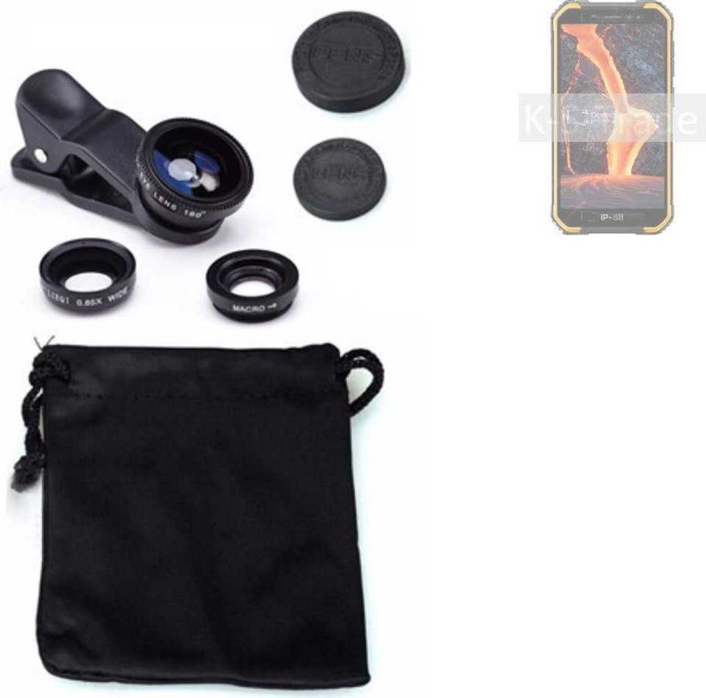 K-S-Trade Smartphone Kamera Linsen Set Kompatibel mit Ulefone Armor X6 Pro 3in1 Clip-On Kamera Adapter Macro Weitwinkel FishEye Fischauge Objektiv