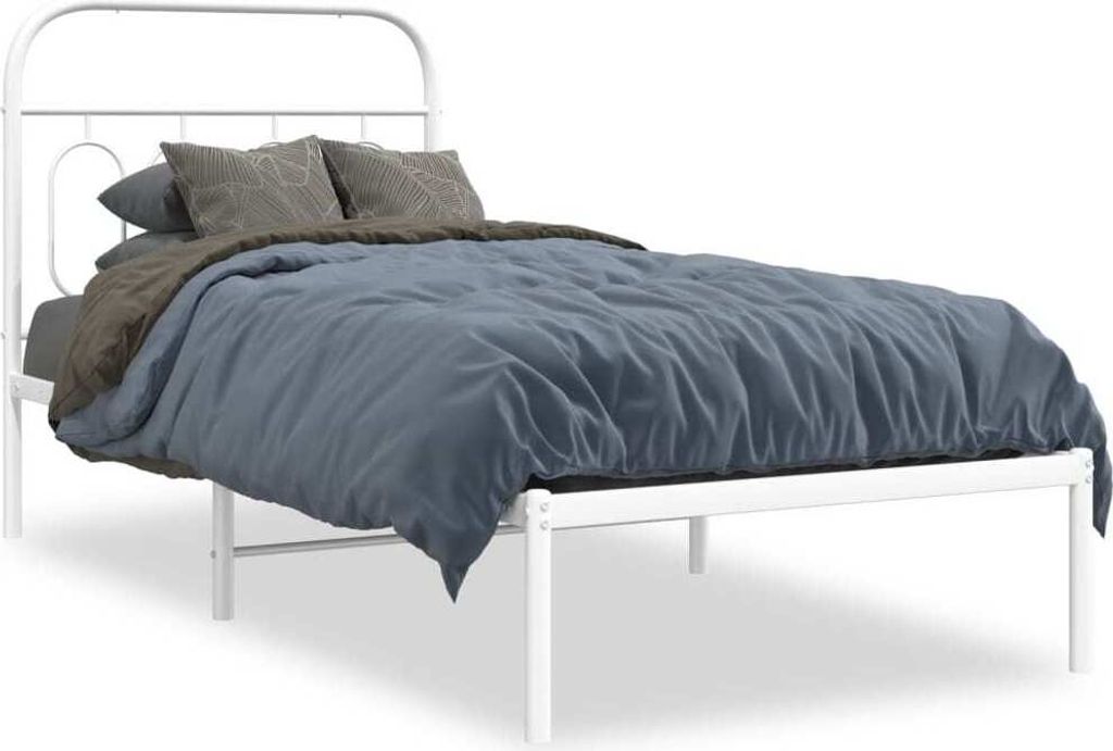 Schlichtes Bettgestell mit Kopfteil Metall Weiß 90x190 cm Klassische Betten Schlafzimmer DE7430