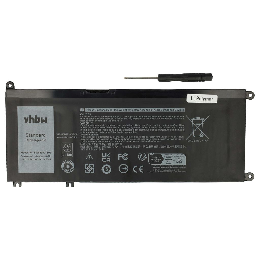 vhbw Akku Ersatz für Dell W7NKD für Notebook (2300 mAh, 15,2 V, Li-Polymer)