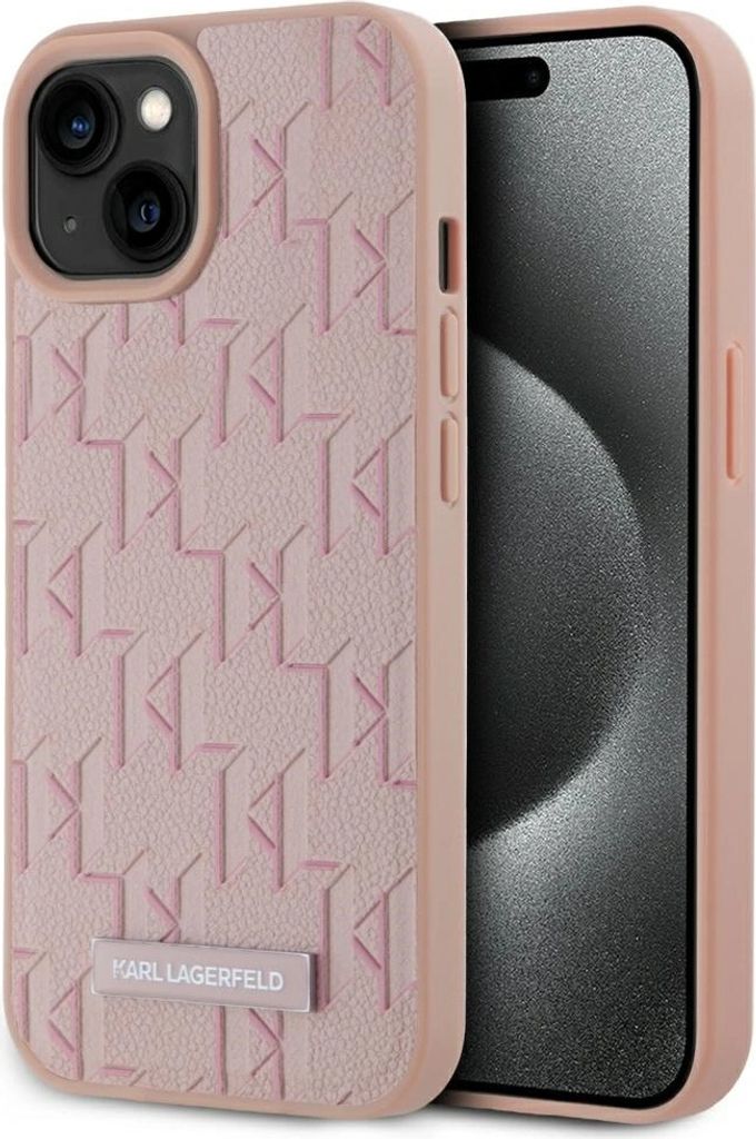 Karl Lagerfeld Leder Monogram Metalllogo MagSafe Apple iPhone 15 pink