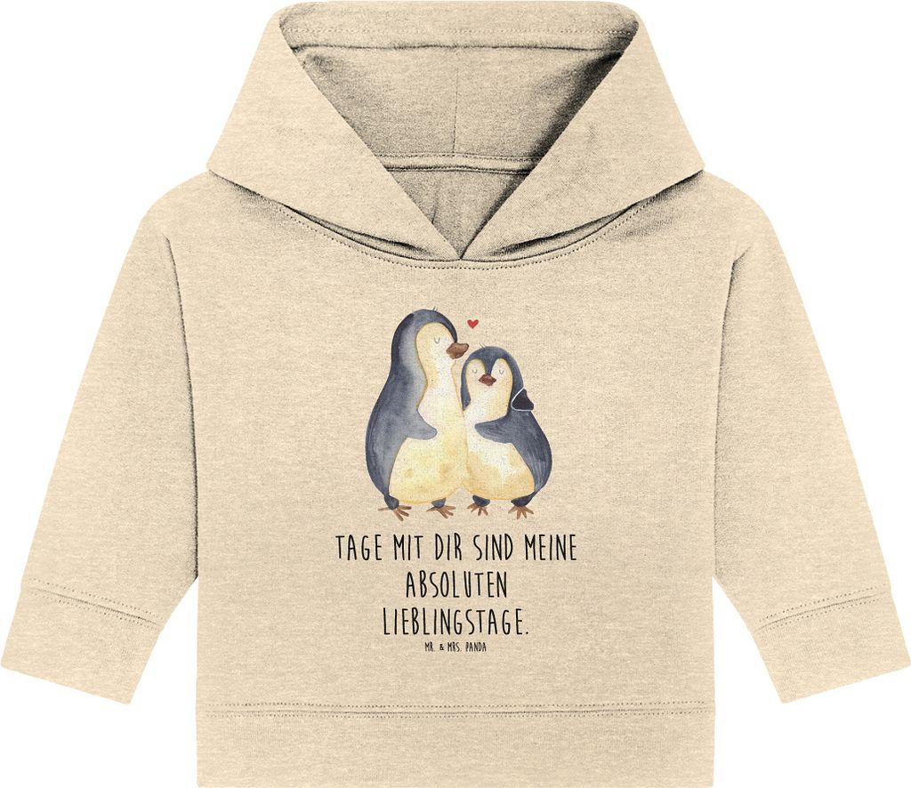 Mr. & Mrs. Panda Organic Baby Hoodie Pinguin umarmen 12. - 18. Monat - Natural Raw - Geschenk, Hochzeitstag, Hochzeit, Liebe, Kapuzensweatshirt, Ka...