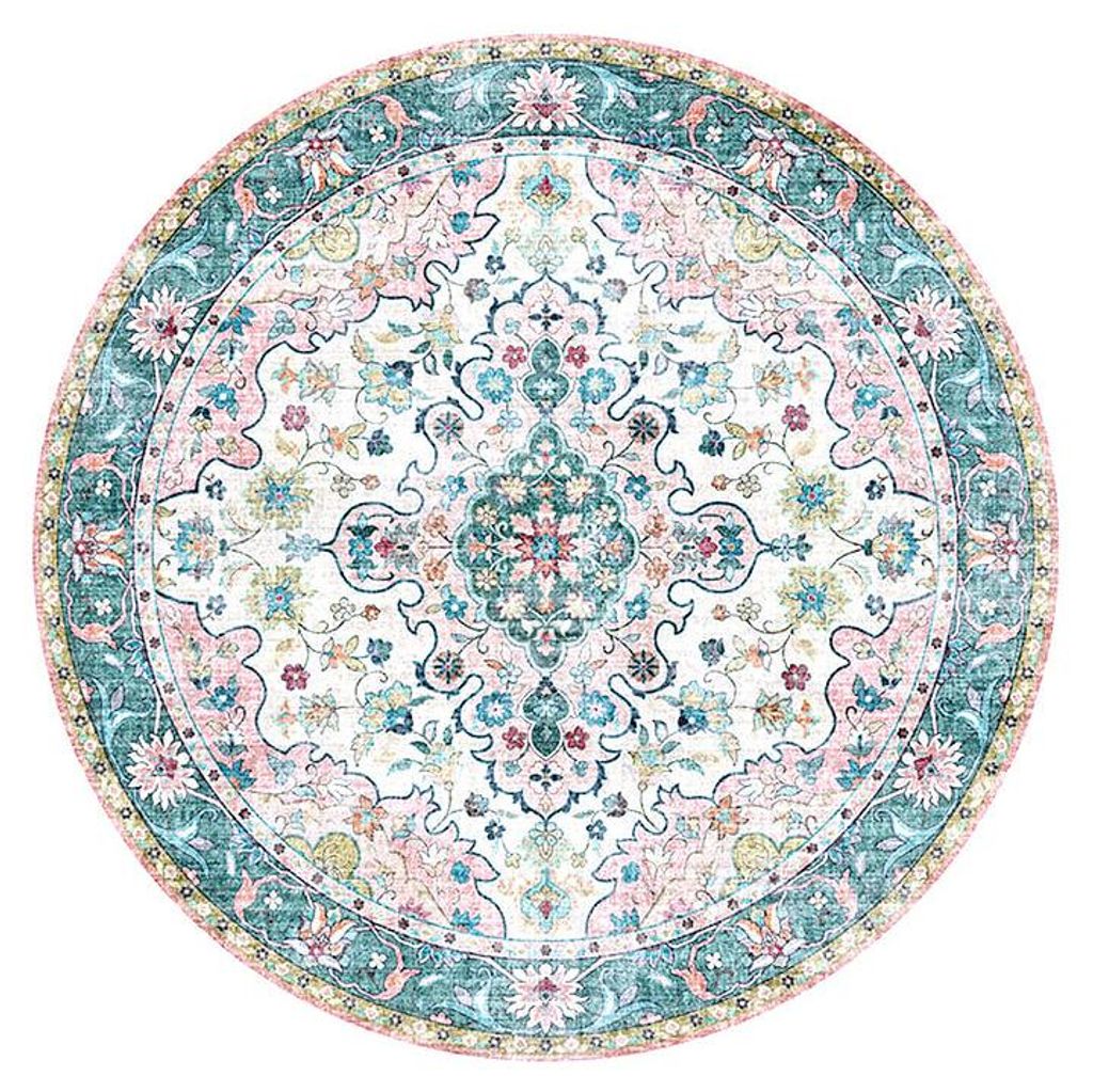 Teppich Vintage Rund - Lily Oriental Blau Rosa Produktbild 