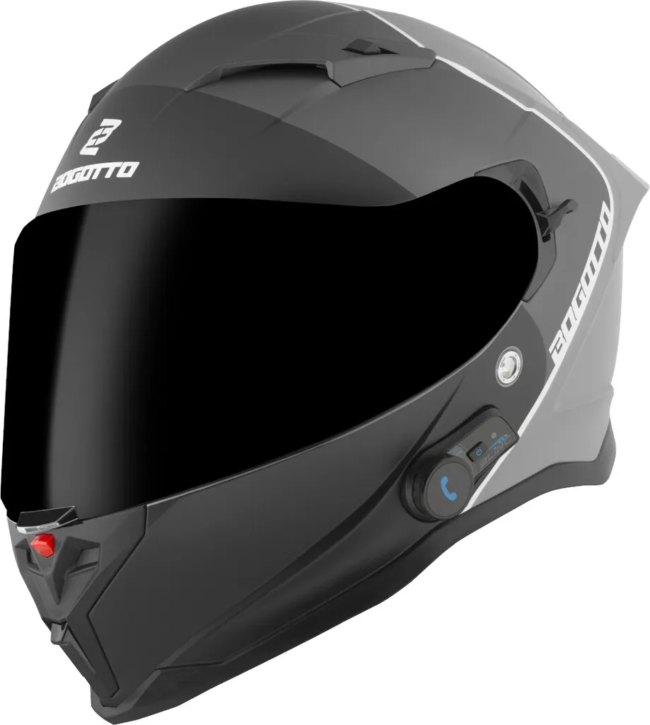 Casque moto Bluetooth Bogotto H153 BT SPN noir mat et gris en taille S