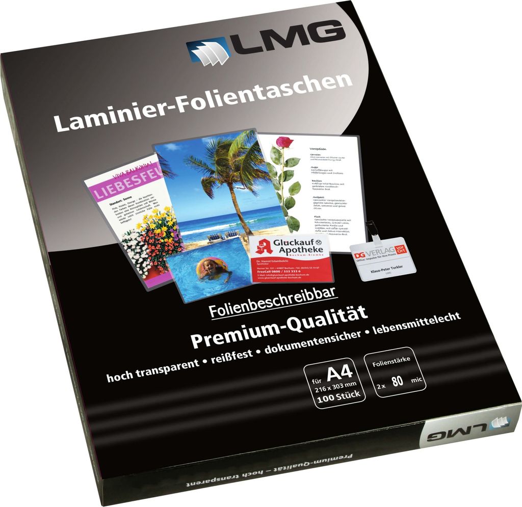 LMG Laminierfolien glänzend für A4 80 micron, 100 St.