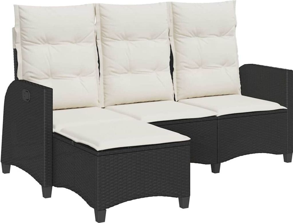 SYFAX Gartensofa mit Liegefunktion Kissen L-Form Schwarz Poly Rattan