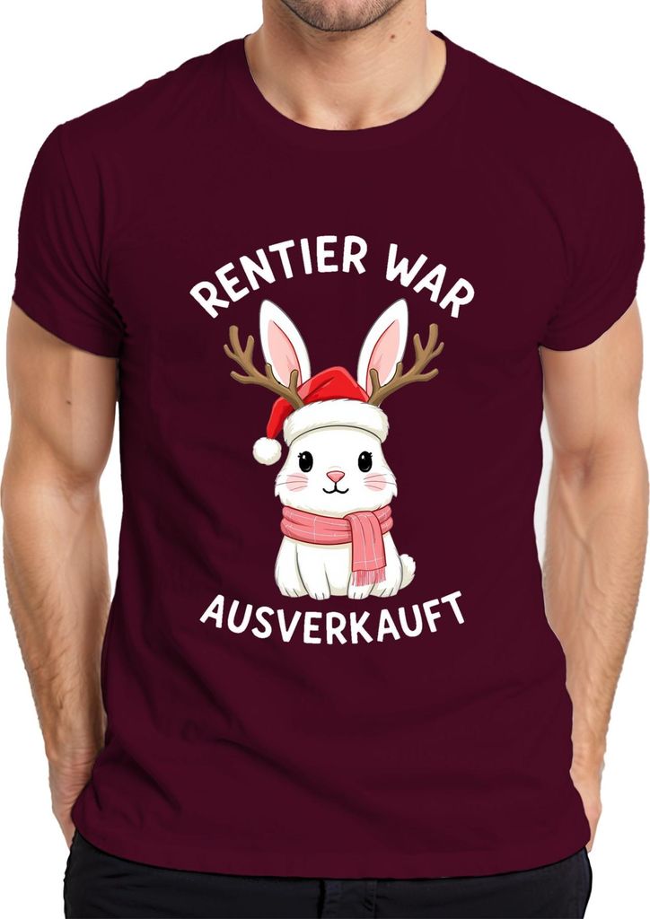 Rentier war t süßer Hase Geweih Weihnachten Geschenk Herren T-Shirt, Burgundy, XL