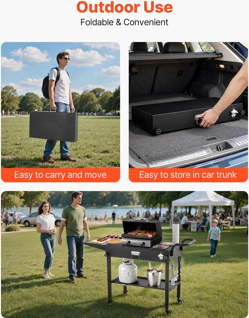 Table de barbecue extérieure pliable avec roulettes et table d'appoint - 5