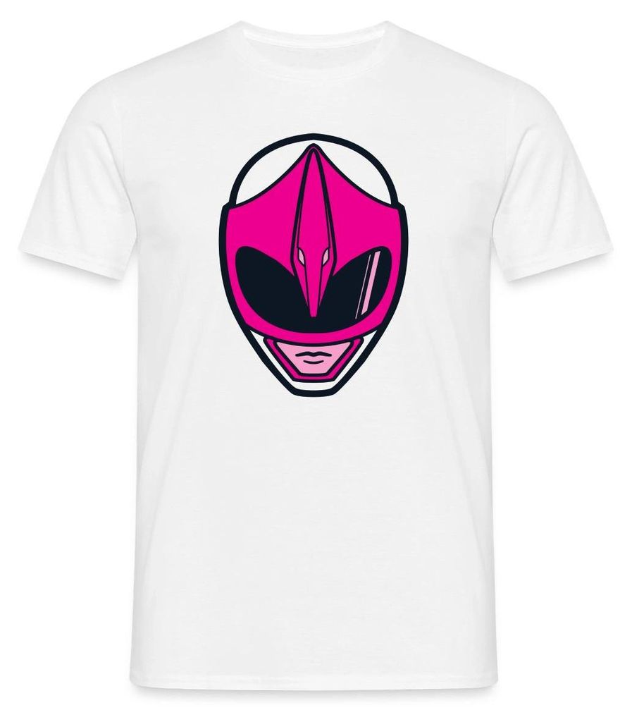Spreadshirt Power Rangers Pinker Ranger Helm Männer T-Shirt, L, Weiß