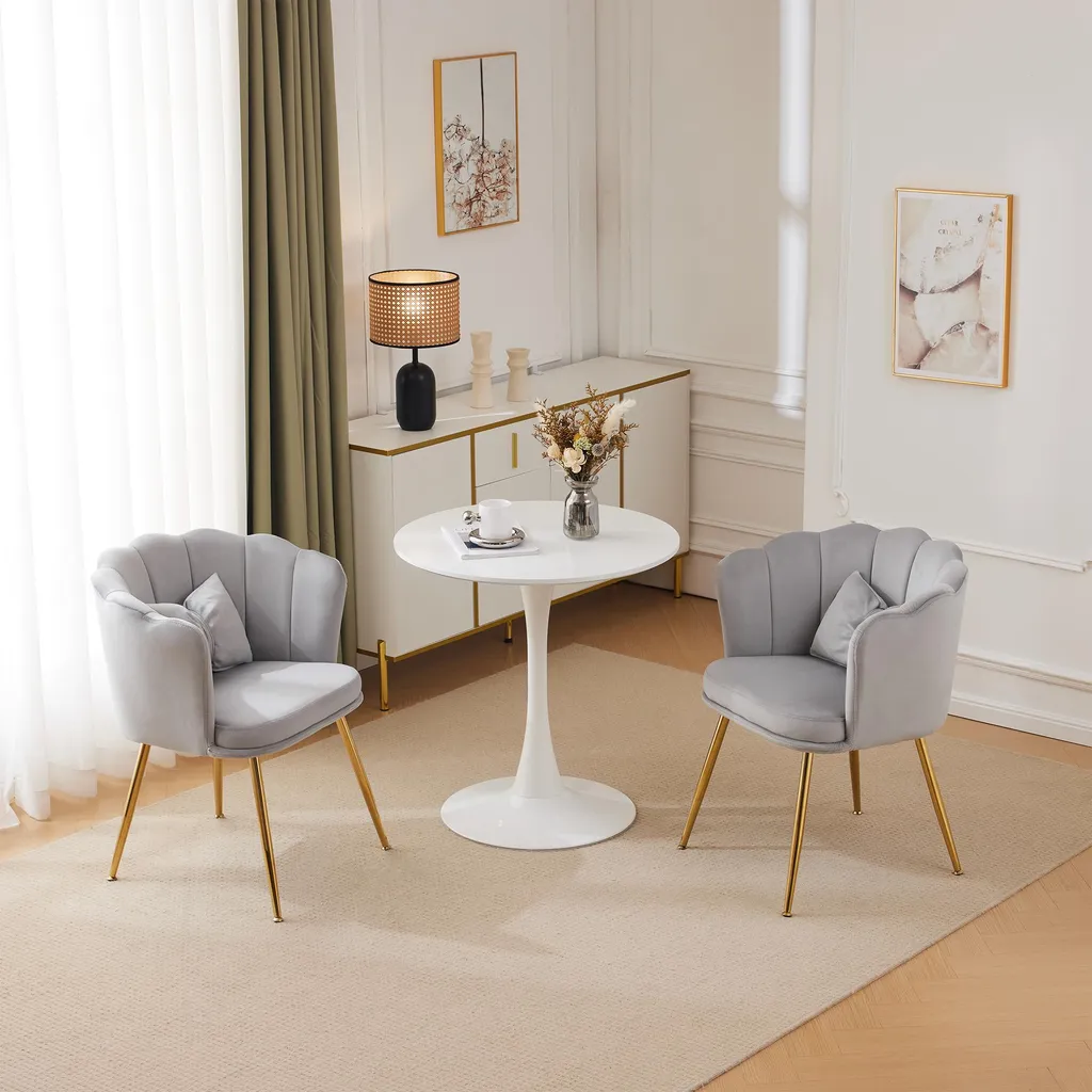 Chaise Velours Confortable Dossier Ergonomique Lot de 2 Pieds Or