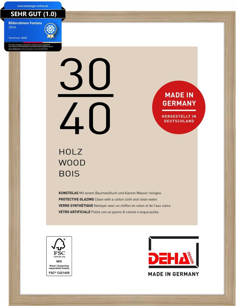DEHA Design Holz Bilderrahmen Fontana, 30x40 cm, Eiche Produktbild 
