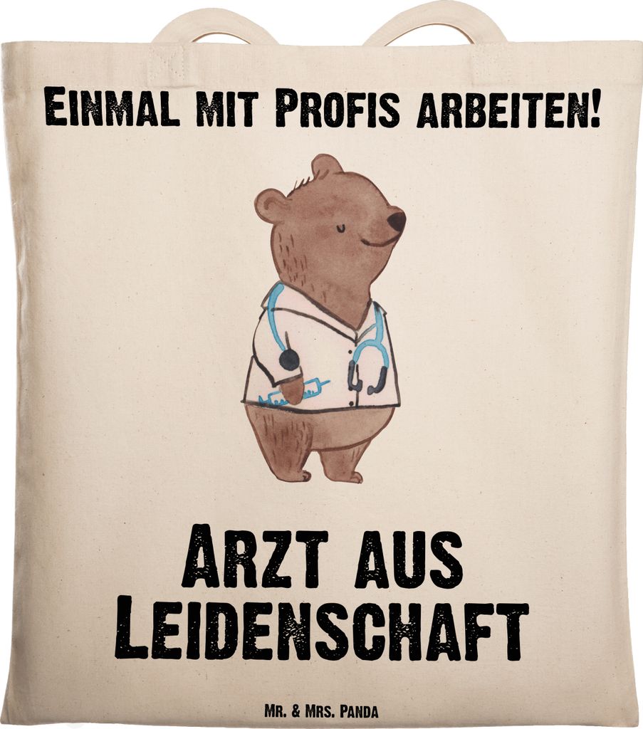 Mr. & Mrs. Panda Tote Bag Arzt Leidenschaft - Transparent - Geschenk, Shopping Tasche, Jutebeutel, Tragetasche, Laptoptasche, Beruf, Krankenhaus, S...