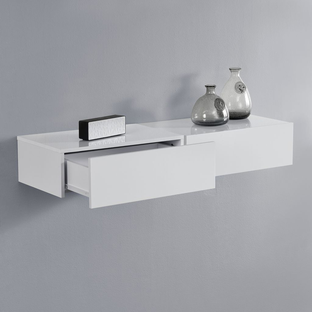 Wandregal 'Oslo' mit Schublade 2er Set 46x30x15cm Weiß