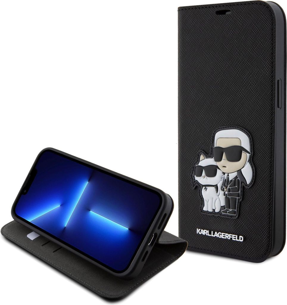 Karl Lagerfeld Saffiano PolyurethanBook Case Metal Karl and Choupette iPhone 15 Pro Max black